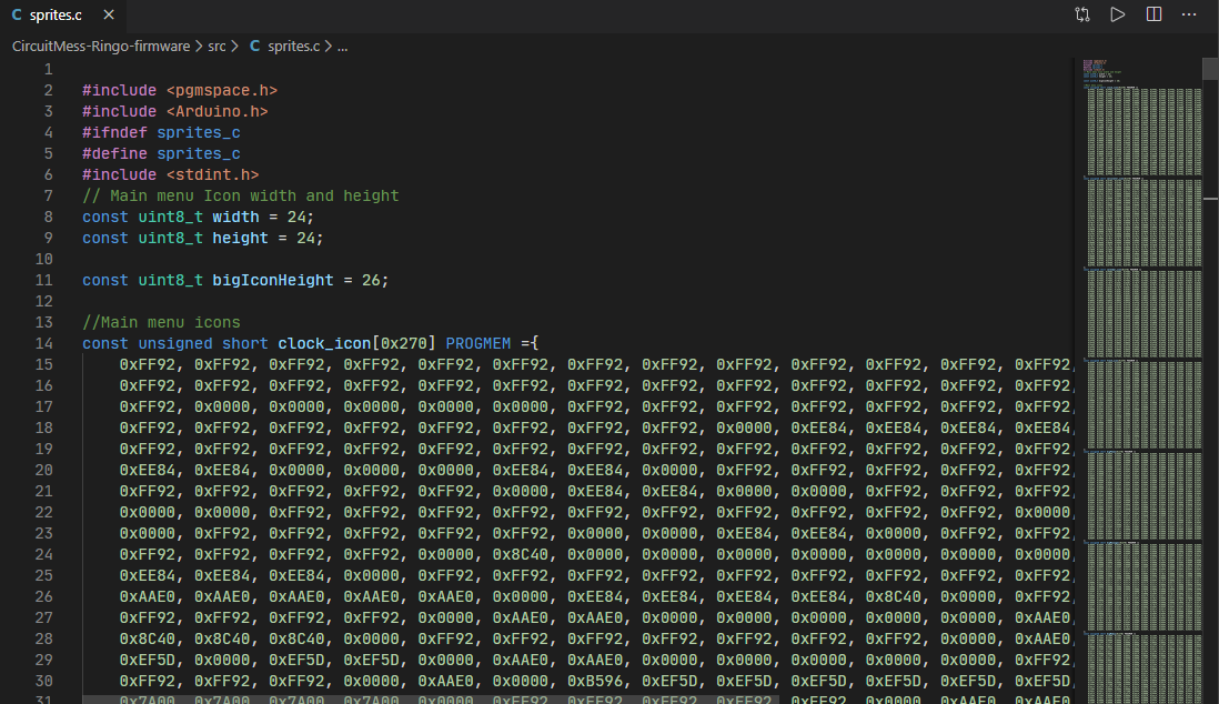 This is how sprites.c looks like in VSCode editor