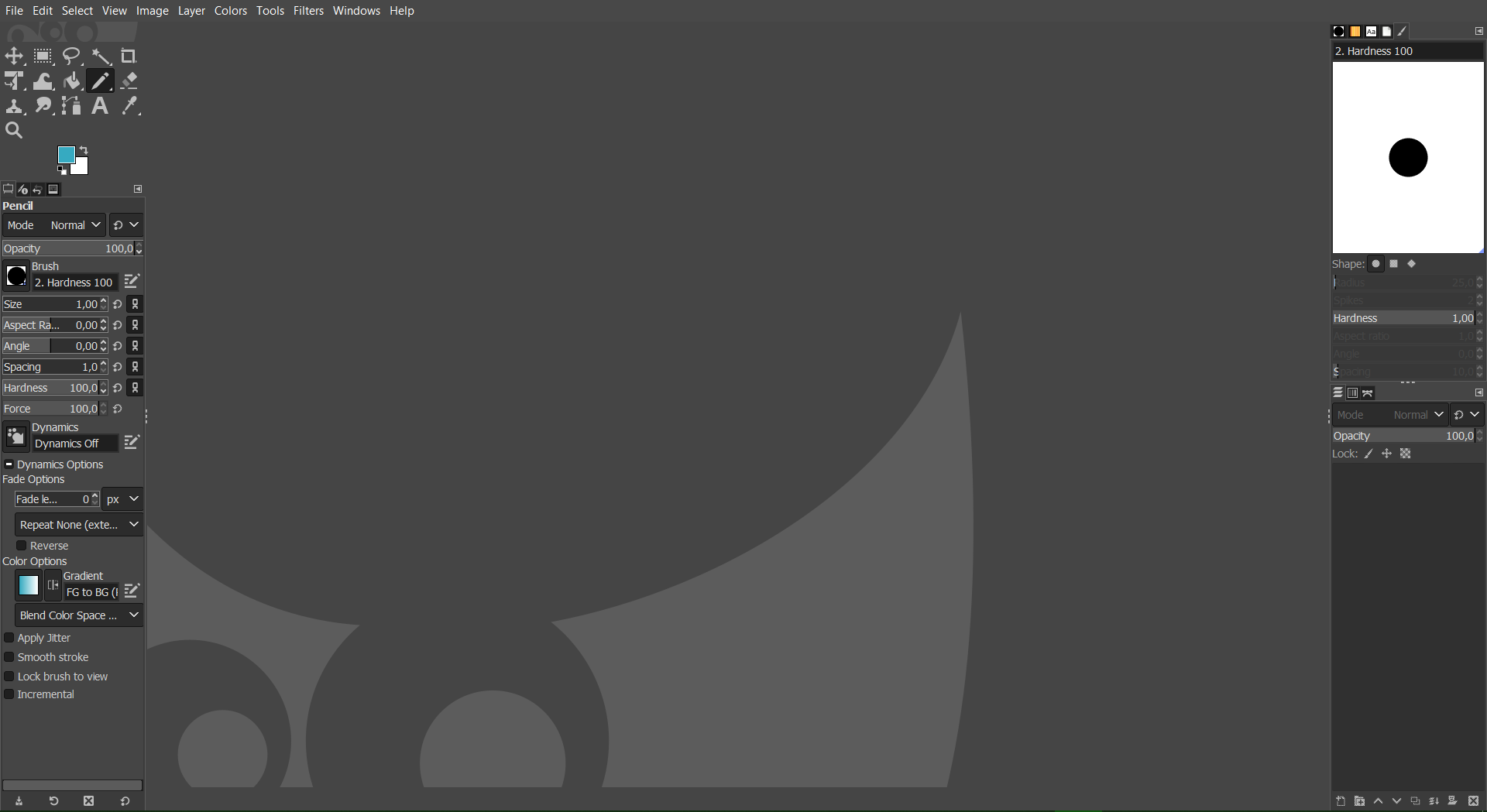 The main screen in GIMP