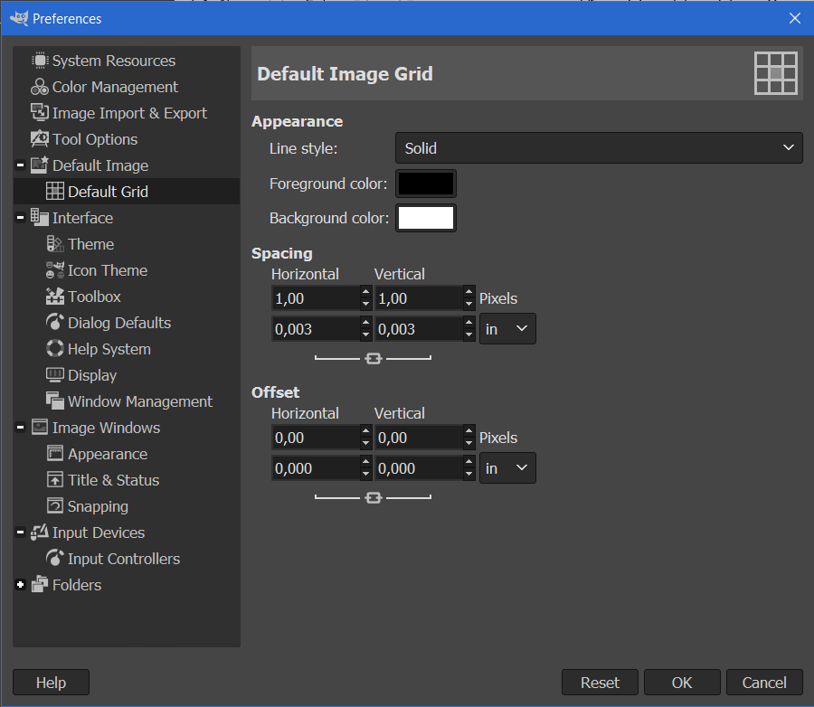 Setting grid spacing