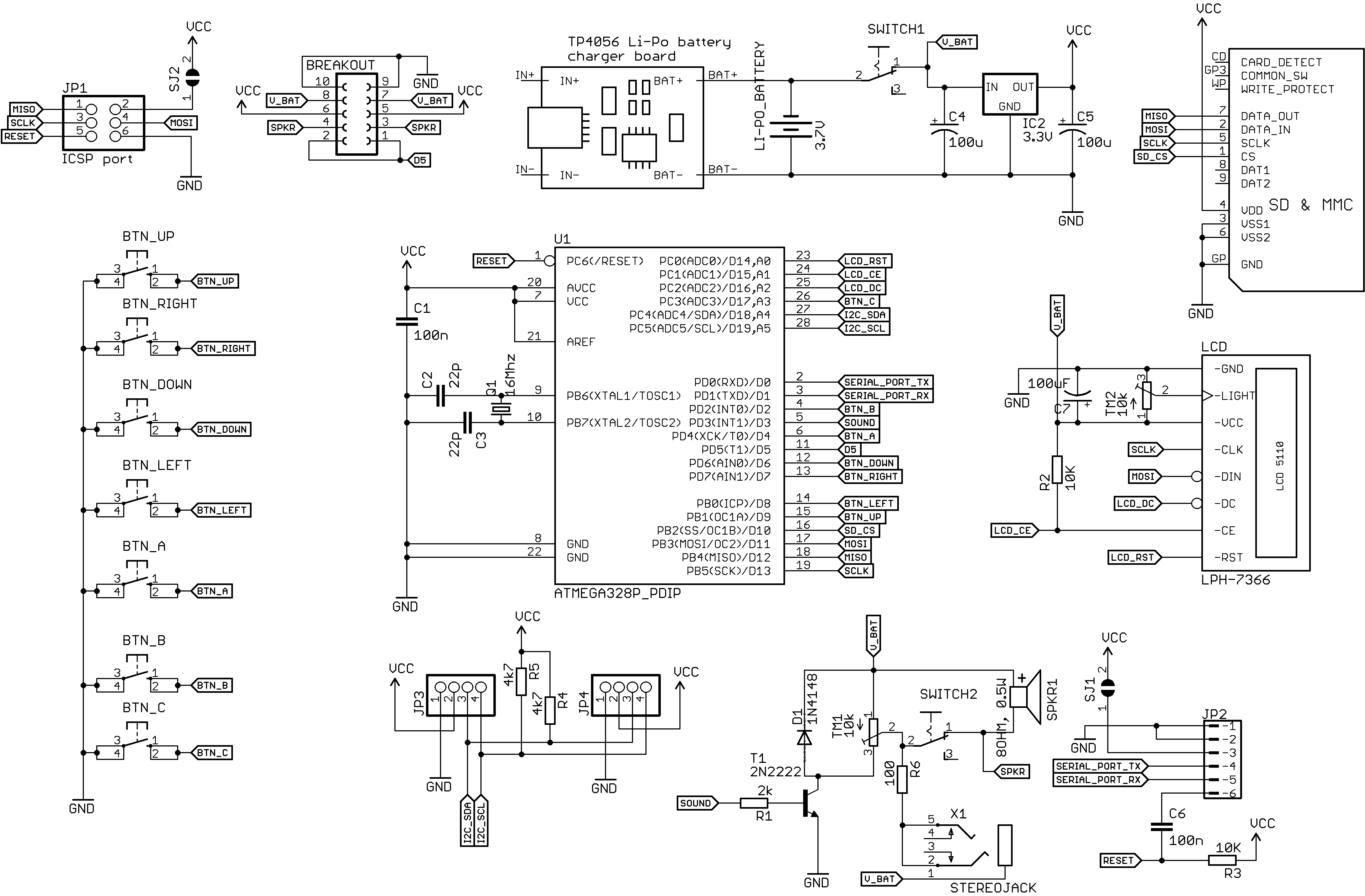 Detailed schematics of MAKERbuino's insides