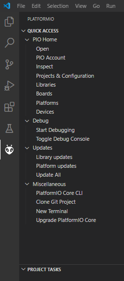 PlatformIO menu