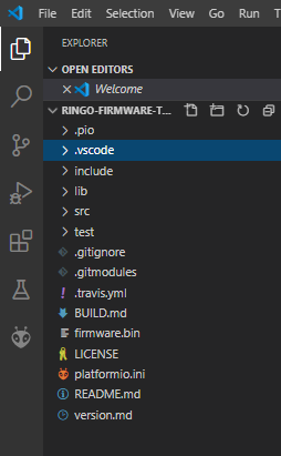 VS Code project folder after the insertion of Ringo firmware files